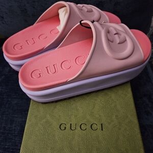 GUCCI WOMEN'S SLIDE WITH INTERLOCKING G PINK & PURPLE "CANDY" Size 11